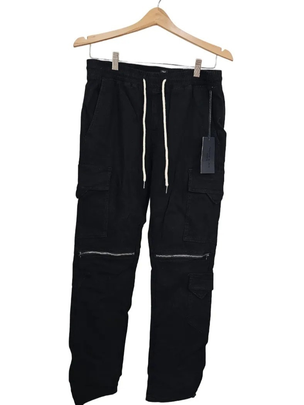 Forever 21 Black Cargo Jogger Pants with White Drawstring